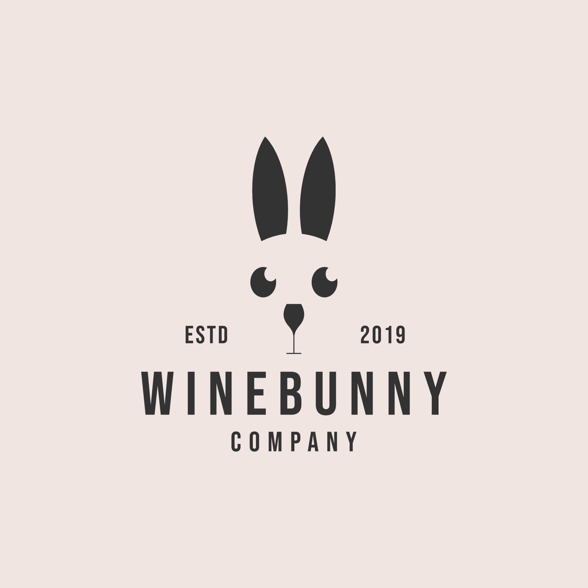 vin kanin logotyp design. kaninhuvud med vinflaska design vektor