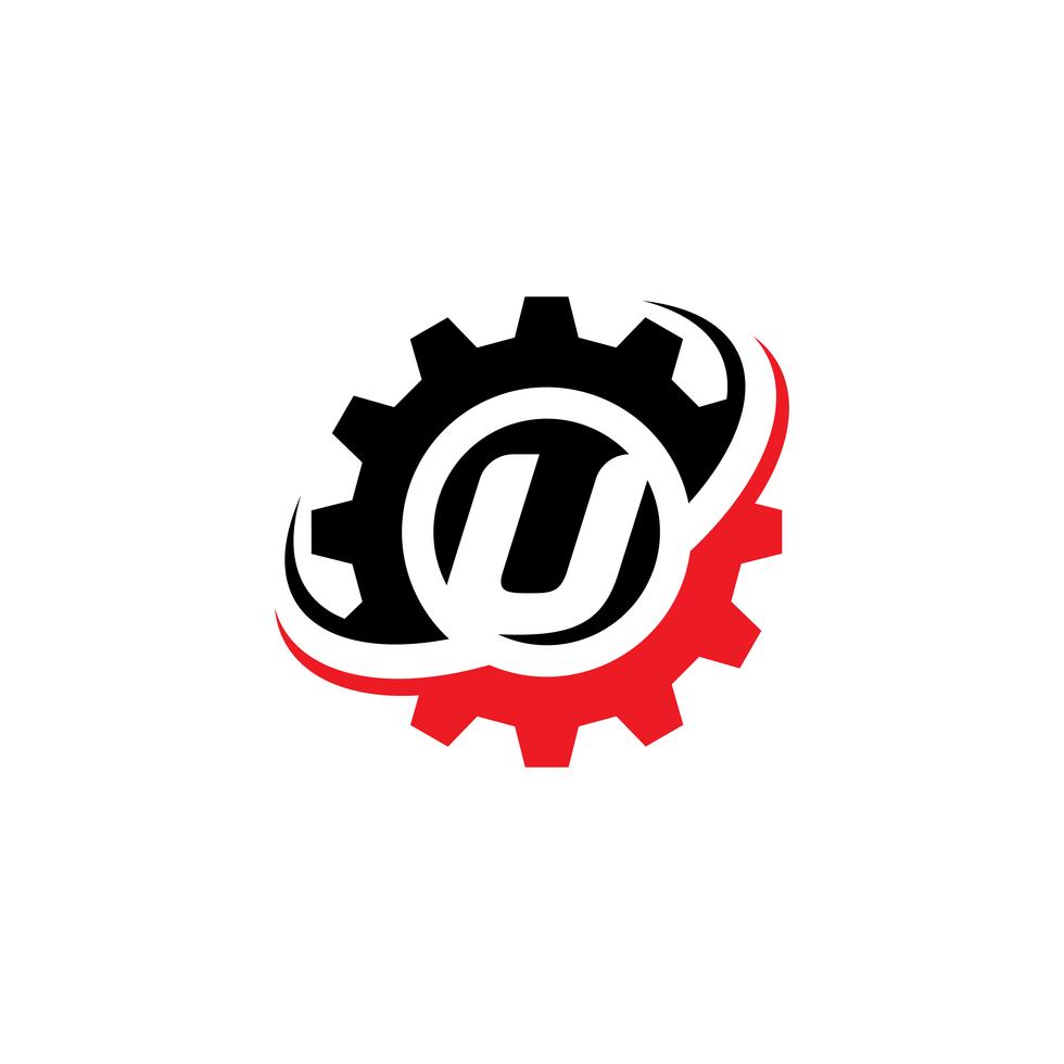Brev U Gear Logo Design Mall vektor