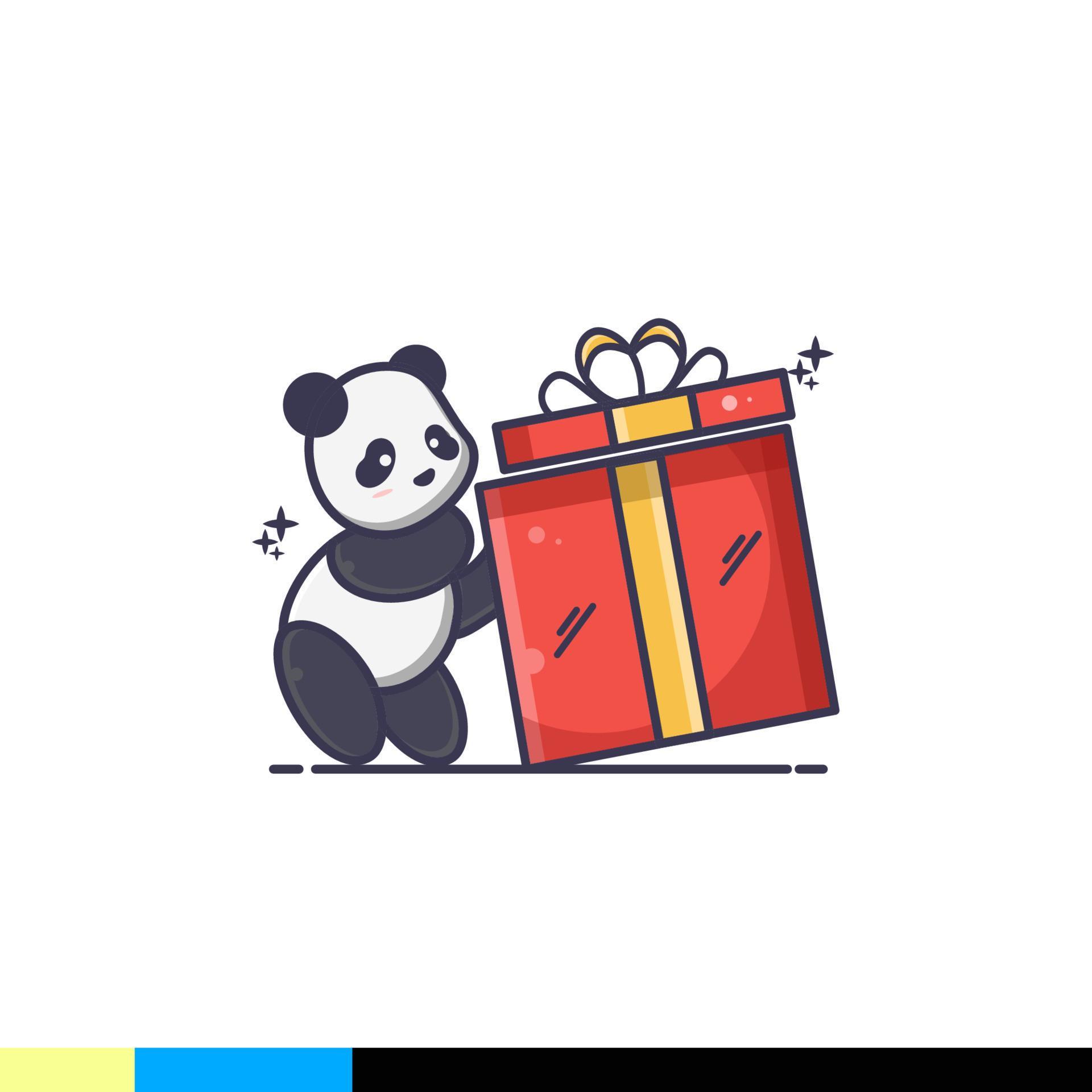 söt panda är glad över att få en stor överraskningslåda vektor