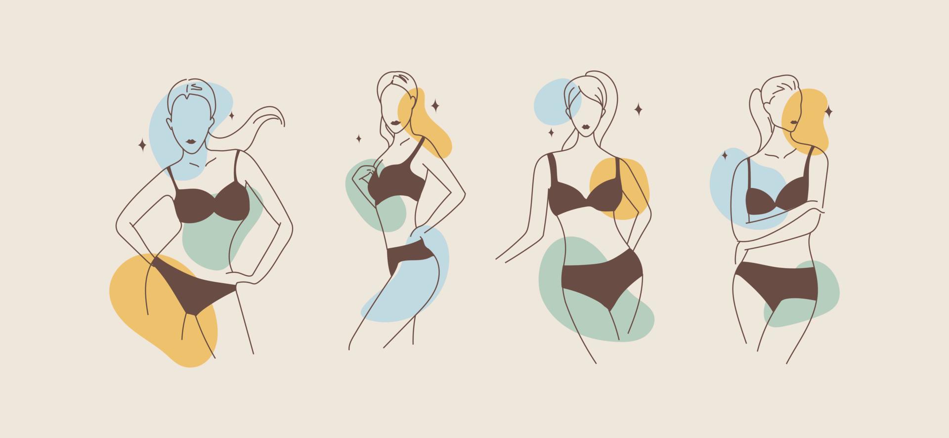 kvinna kropp i elegant linjekonst. abstrakt linje minimalistisk kvinnor konst set med moderna former design. vektor illustration