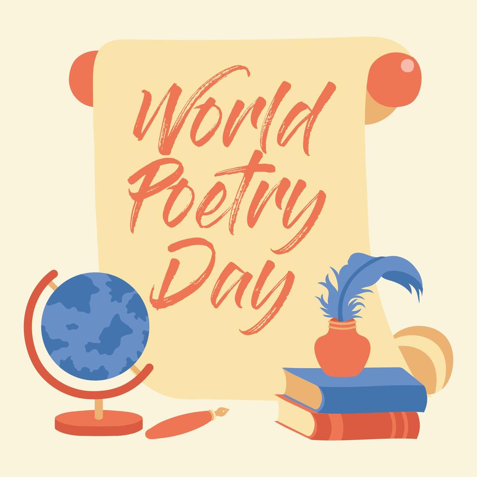 Hand Lettering Calligraphy World Poetry Day - Vektor Illustration - Vektor