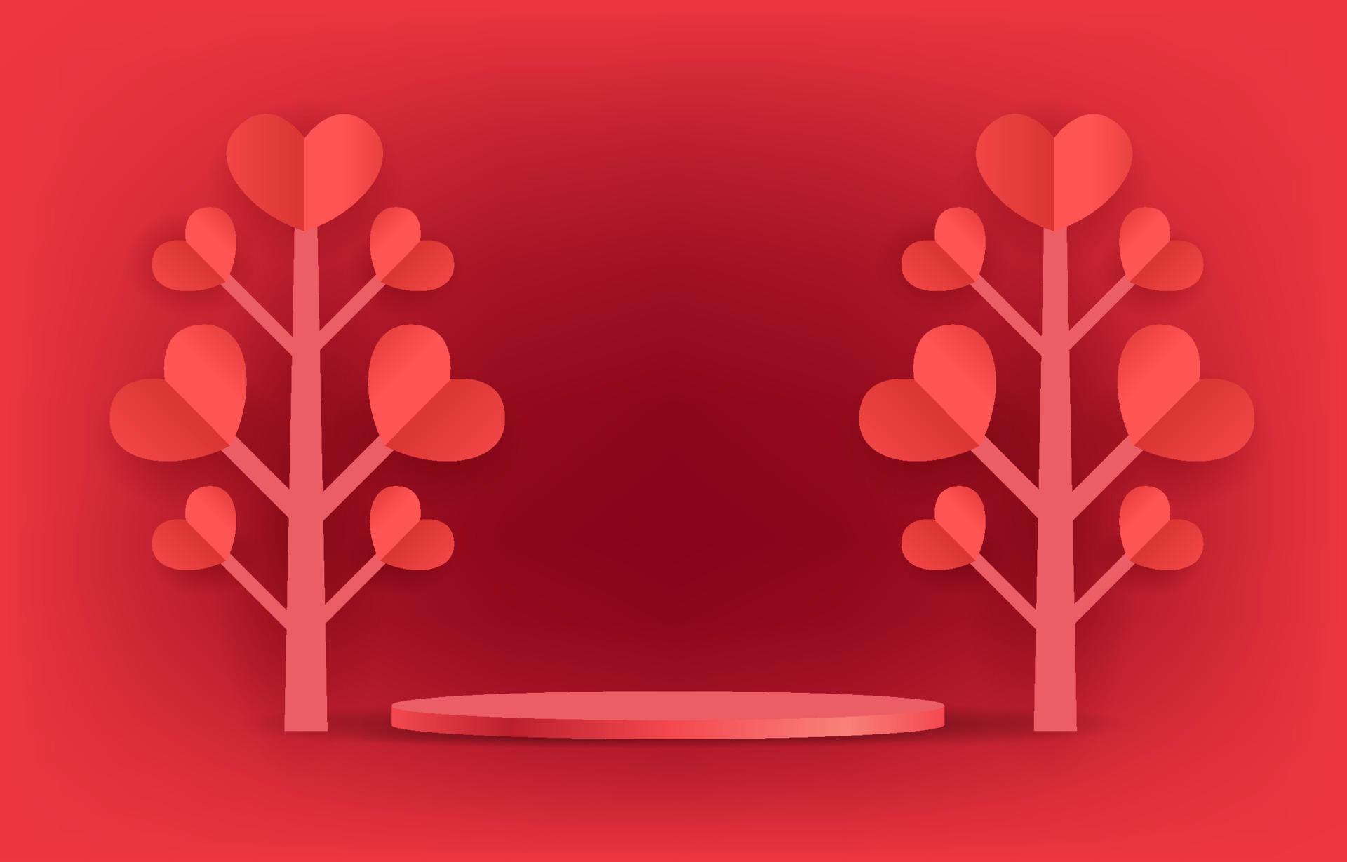 röd podium illustration vektor koncept kärlek eller valentine. dekorera med hjärtan. design för bakgrund, webb, app, banner, mall, marknadsföring. tom cylinderpodium för produkt.