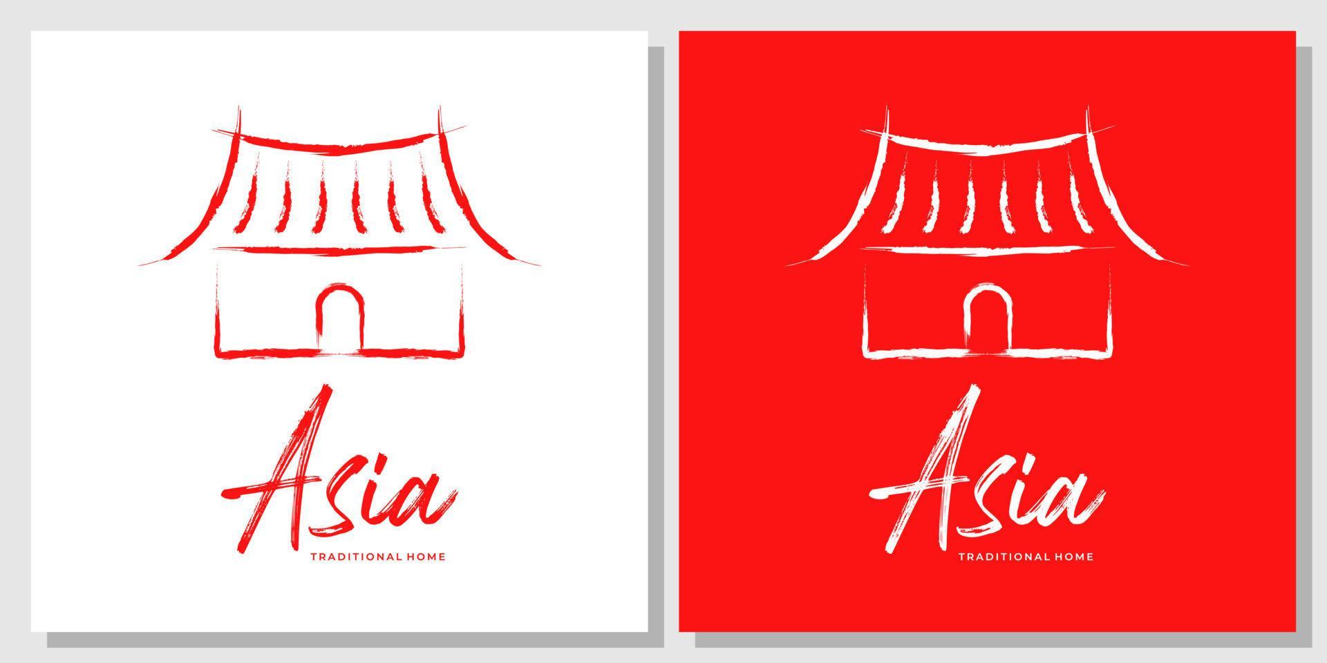 Kulturhaus traditionelles asiatisches Pinselhaus abstraktes Logo-Design vektor