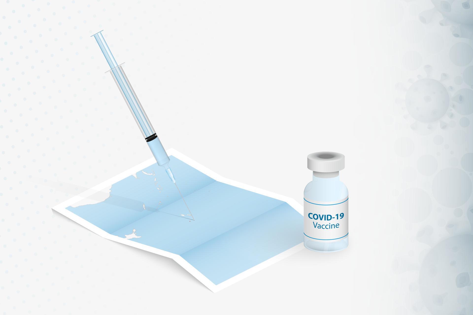 tonga-impfung, injektion mit covid-19-impfstoff in karte von tonga. vektor