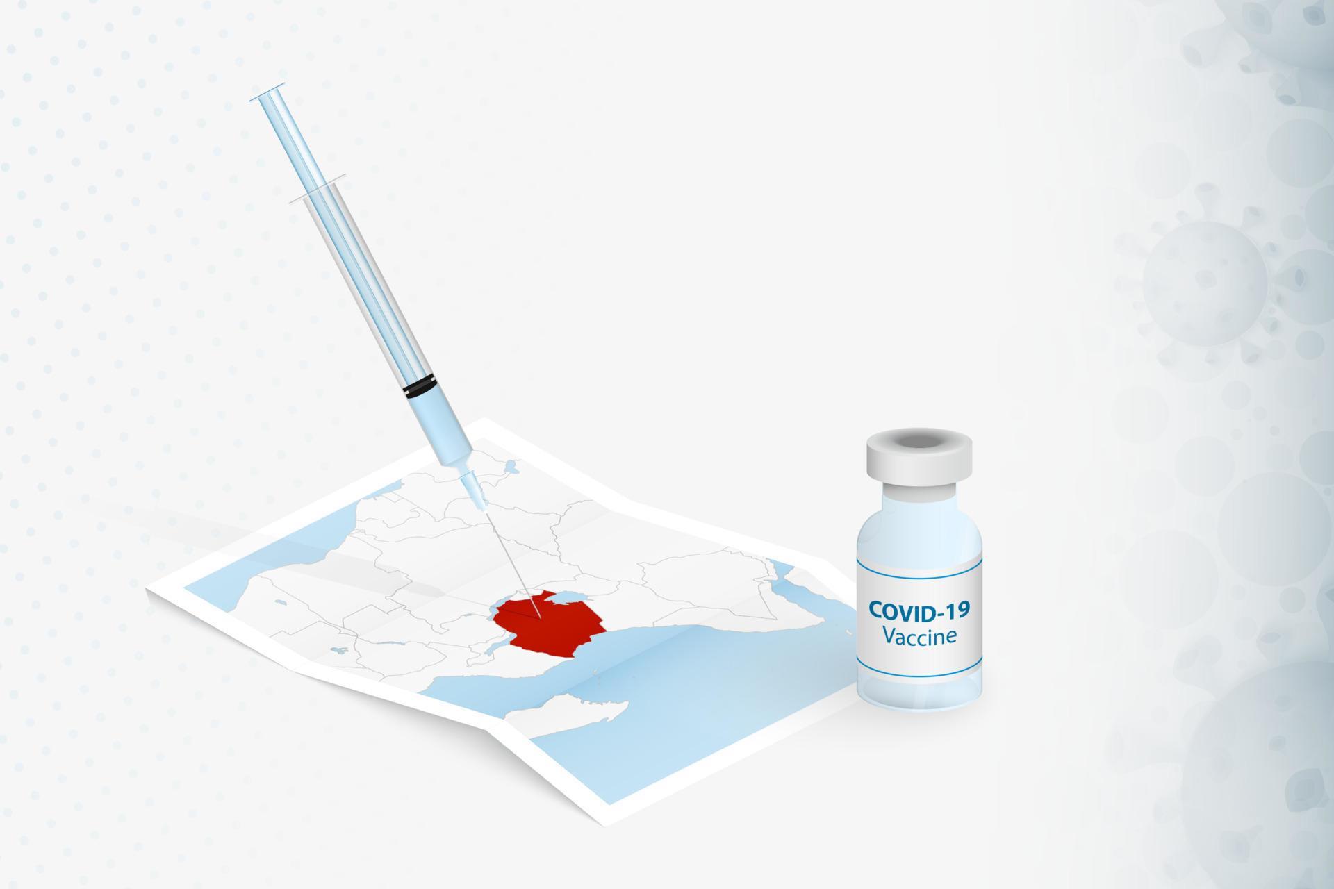 tansania-impfung, injektion mit covid-19-impfstoff in karte von tansania. vektor
