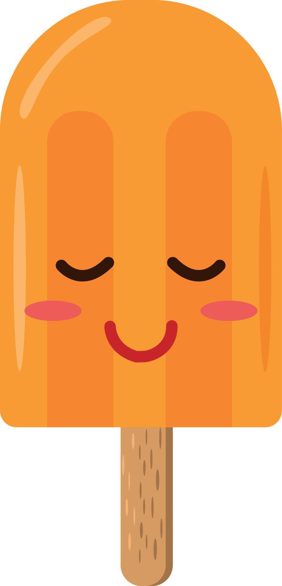 glass på en pinne med ett leende i platt stil. enda element för design. söt orange sommar dessert seriefigur ansikte vektor