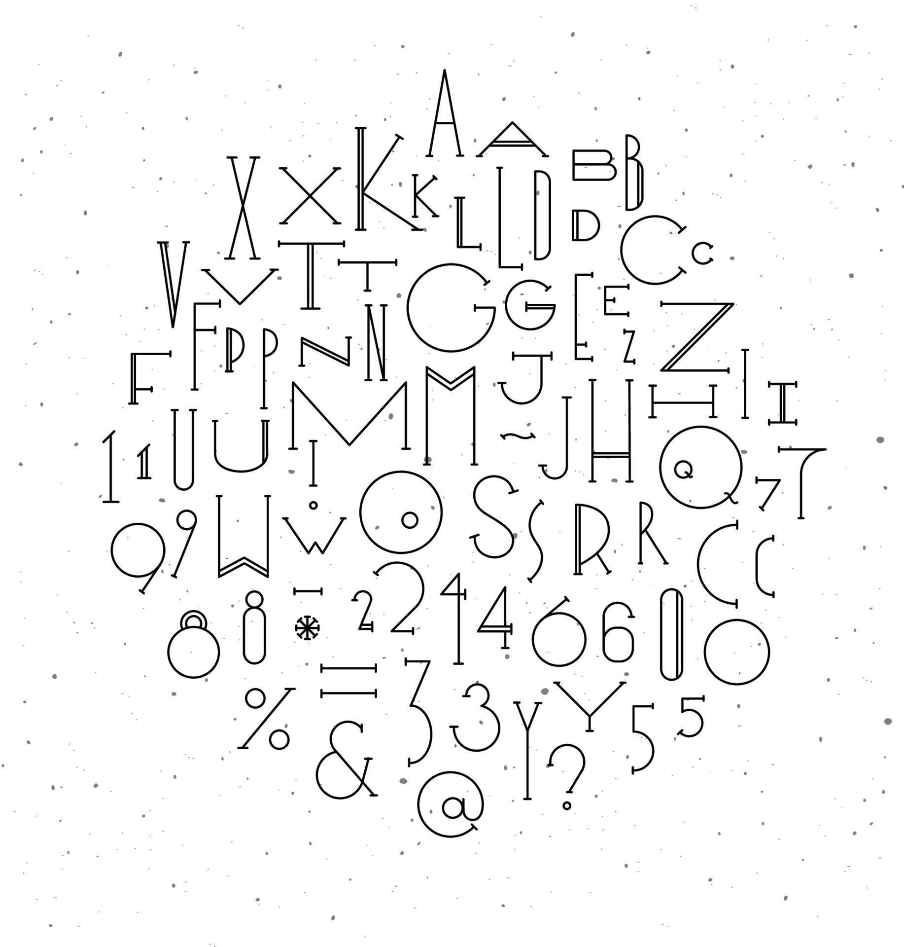 Art-Deco-Alphabet-Zeichnung im Linienstil auf weißem Hintergrund vektor