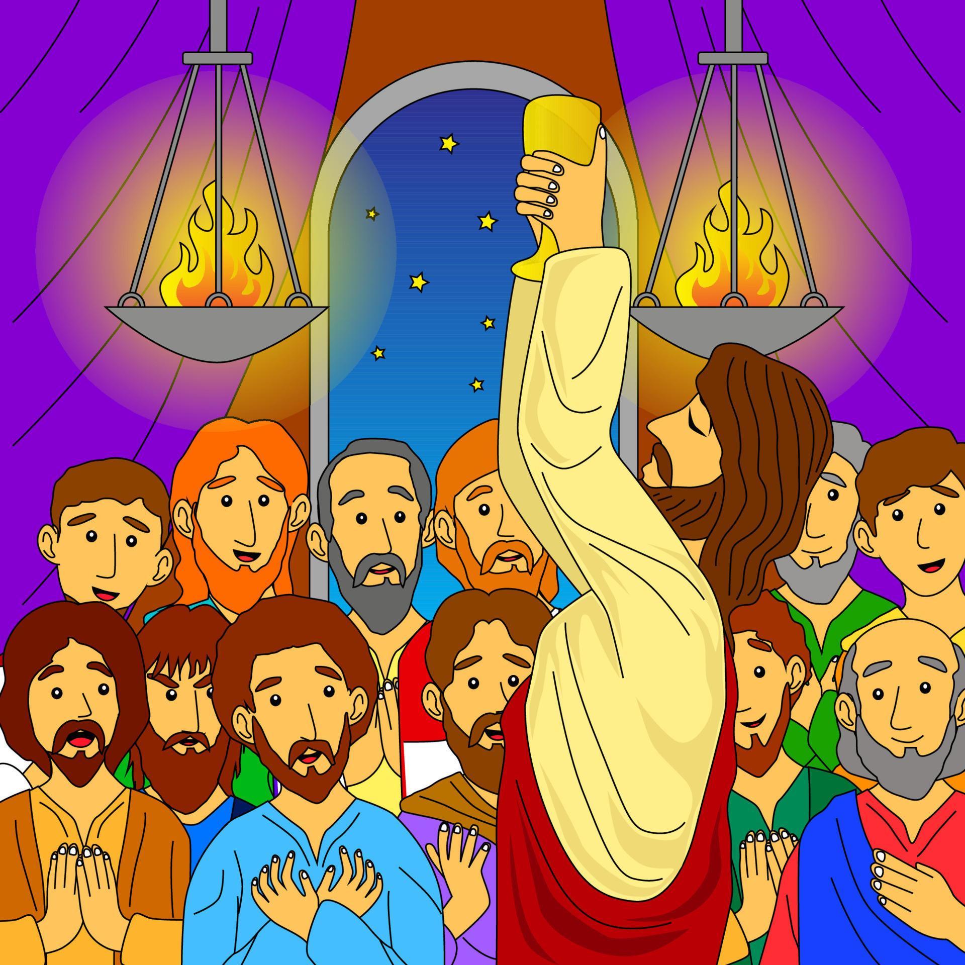 Jesus feiert das letzte Abendmahl mit den Jüngern, Illustrationen  biblischer Geschichten, Poster, Religion, Websites, Banner, Drucksachen und  mehr 10391855 Vektor Kunst bei Vecteezy