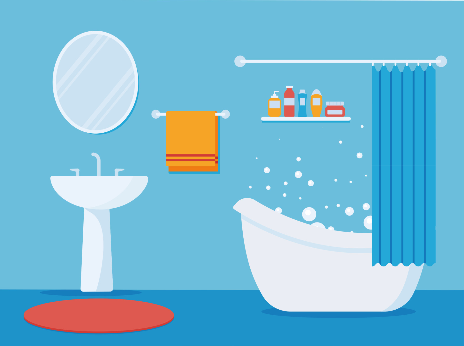 Isometrisches konzept der innenarchitektur des badezimmers mit duschkabine,  duschspiegel und handtüchern, toilette, bidet, vektorillustration.