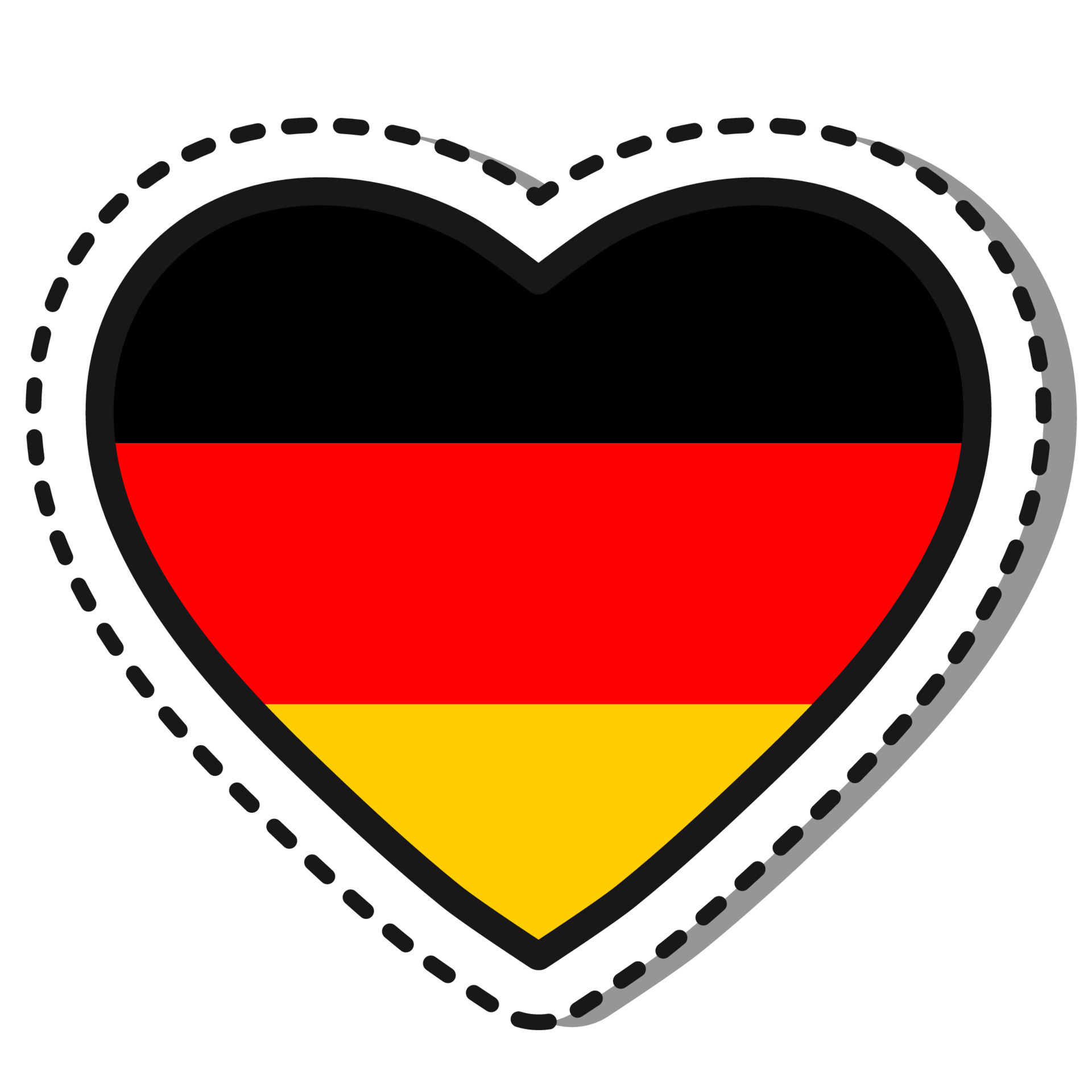 Flagge Deutschland Herz Aufkleber auf weißem Hintergrund. Vintage