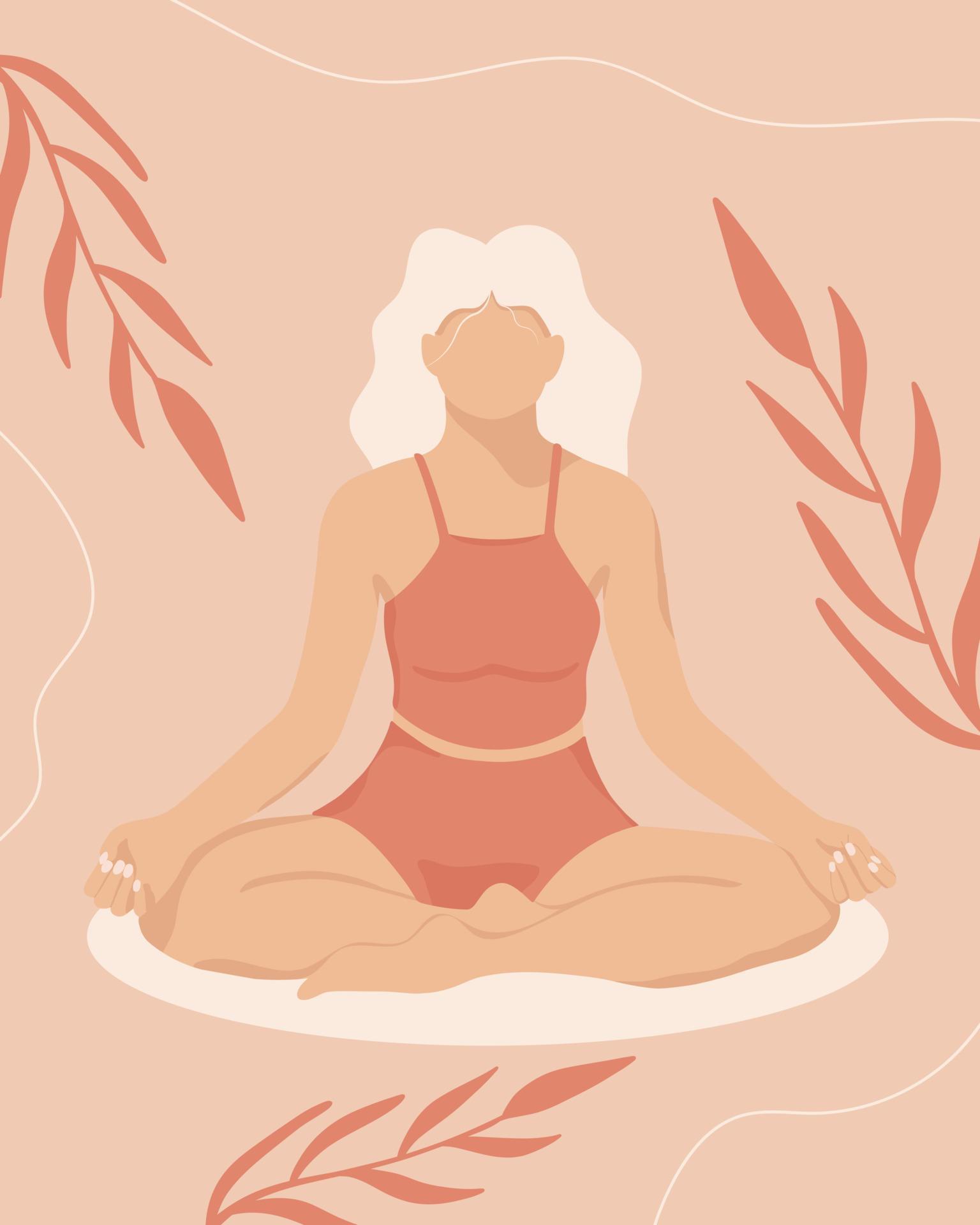 Vecteezy macht. im Yoga einem 16386415 Kunst Boho-Stil. Frau, und bei Stil. Vektor-Illustration. die im Lotussitz Poster Vektor Mädchen flacher Meditation mit