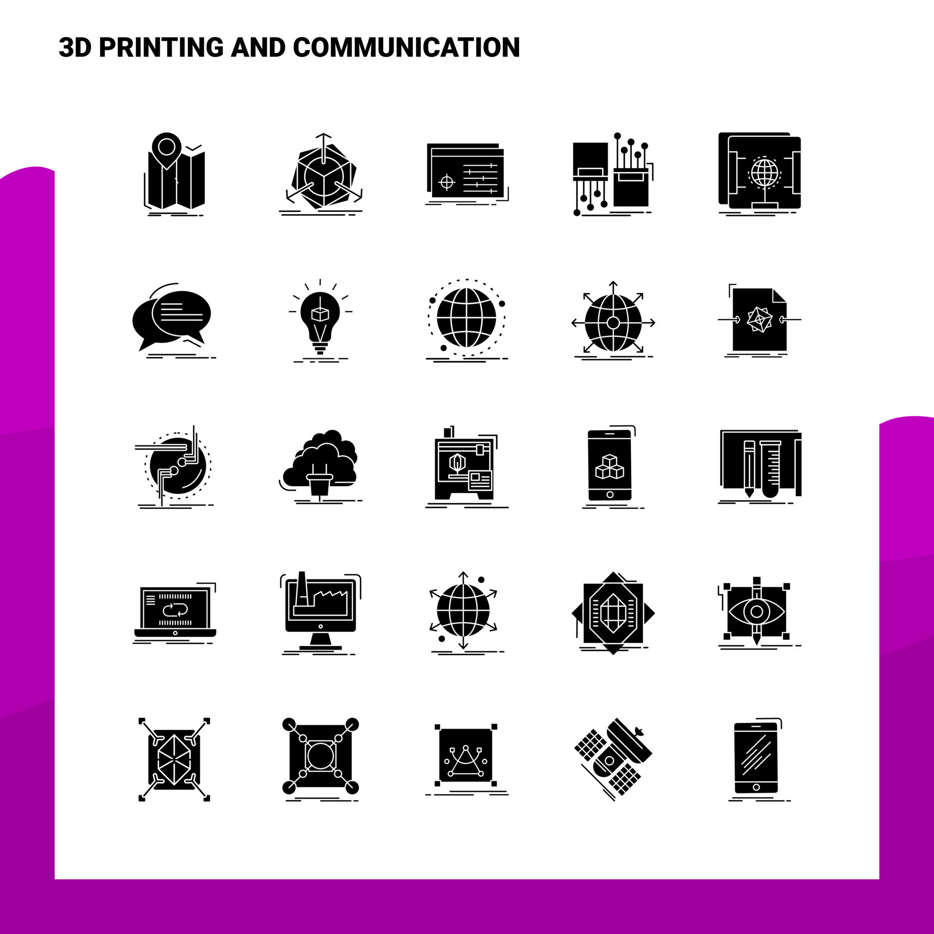 25 3D-Druck- und Kommunikations-Icon-Set solide Glyphen-Icon-Vektor-Illustrationsvorlage  für Web- und mobile Ideen für Unternehmen 17980148 Vektor Kunst bei Vecteezy