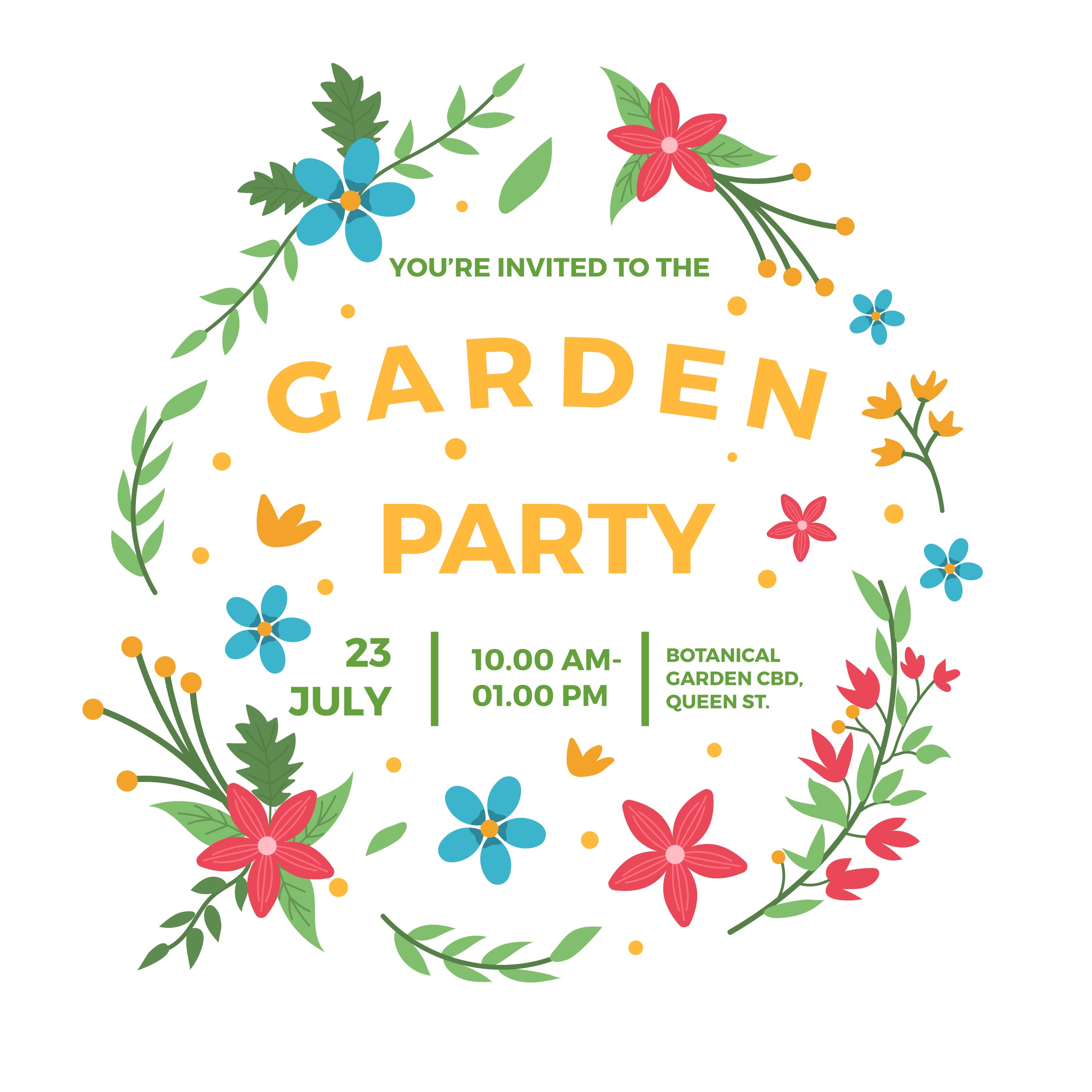 Flachen Garten Party Einladung Vektor Vorlage Download Kostenlos Vector Clipart Graphics Vektorgrafiken Und Design Vorlagen