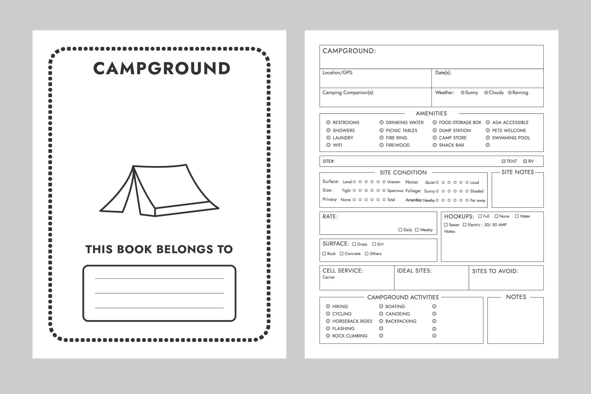 Campingplatz Tagebuch Logbuch oder Notizbuch Planer zum kdp, reisen,  Abenteuer, Camping Zeitschriften 20620229 Vektor Kunst bei Vecteezy