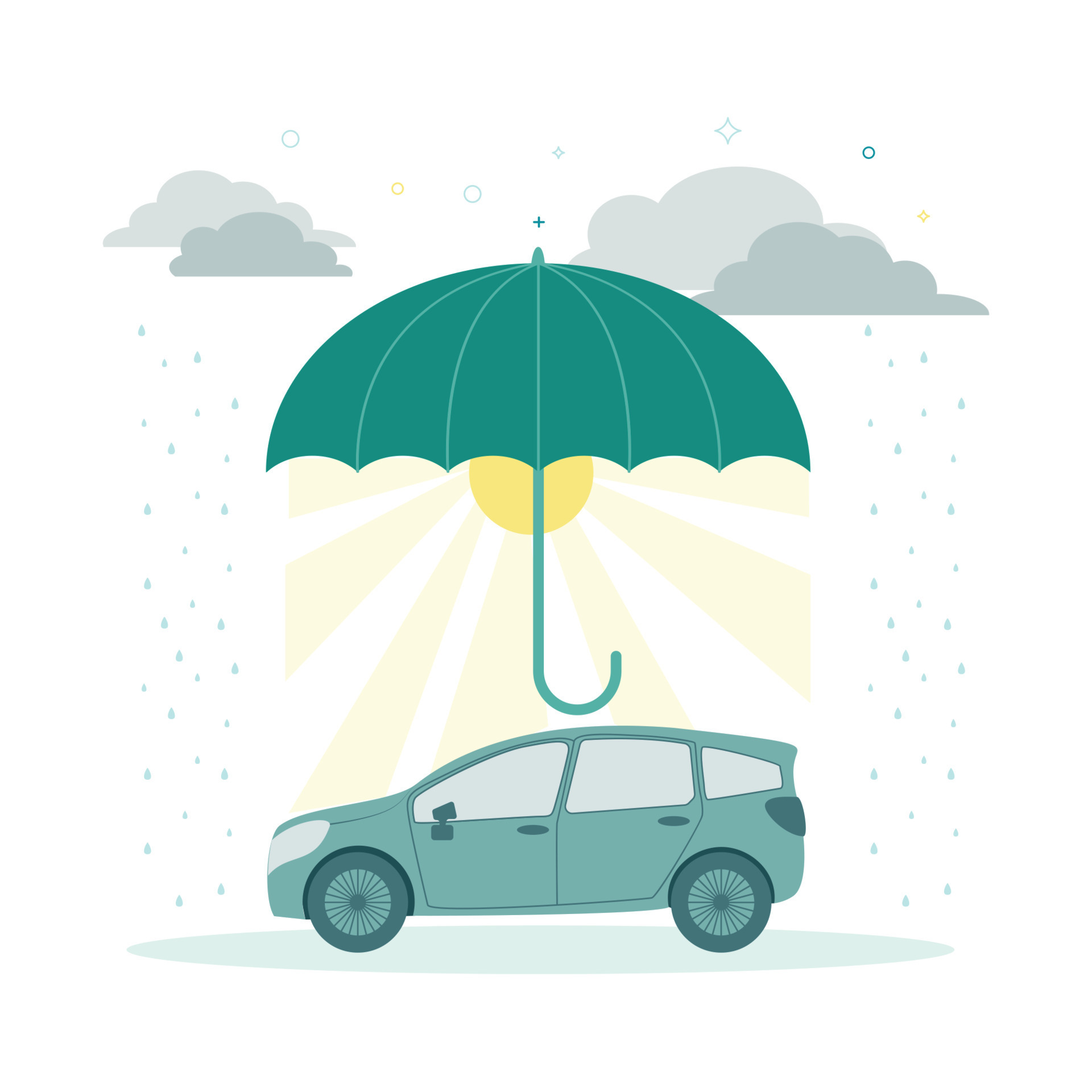 Finanzen. Vektor Illustration Versicherung. Regenschirm Über das Auto,  Sonne unter das Regenschirm, um das Wolken, Regen 22046420 Vektor Kunst bei  Vecteezy
