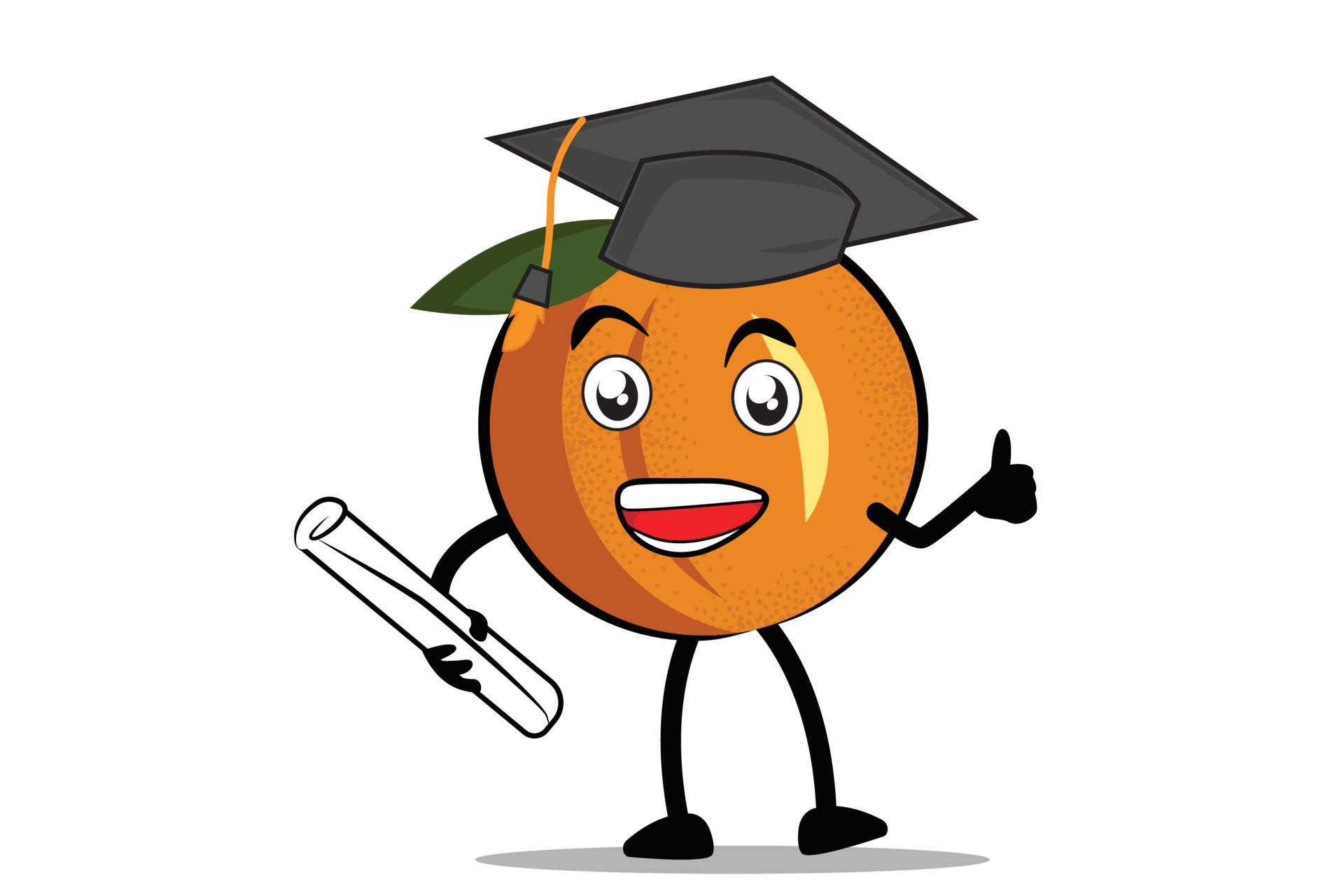 Orange Karikatur Maskottchen oder Charakter halten ein Diplom und ...