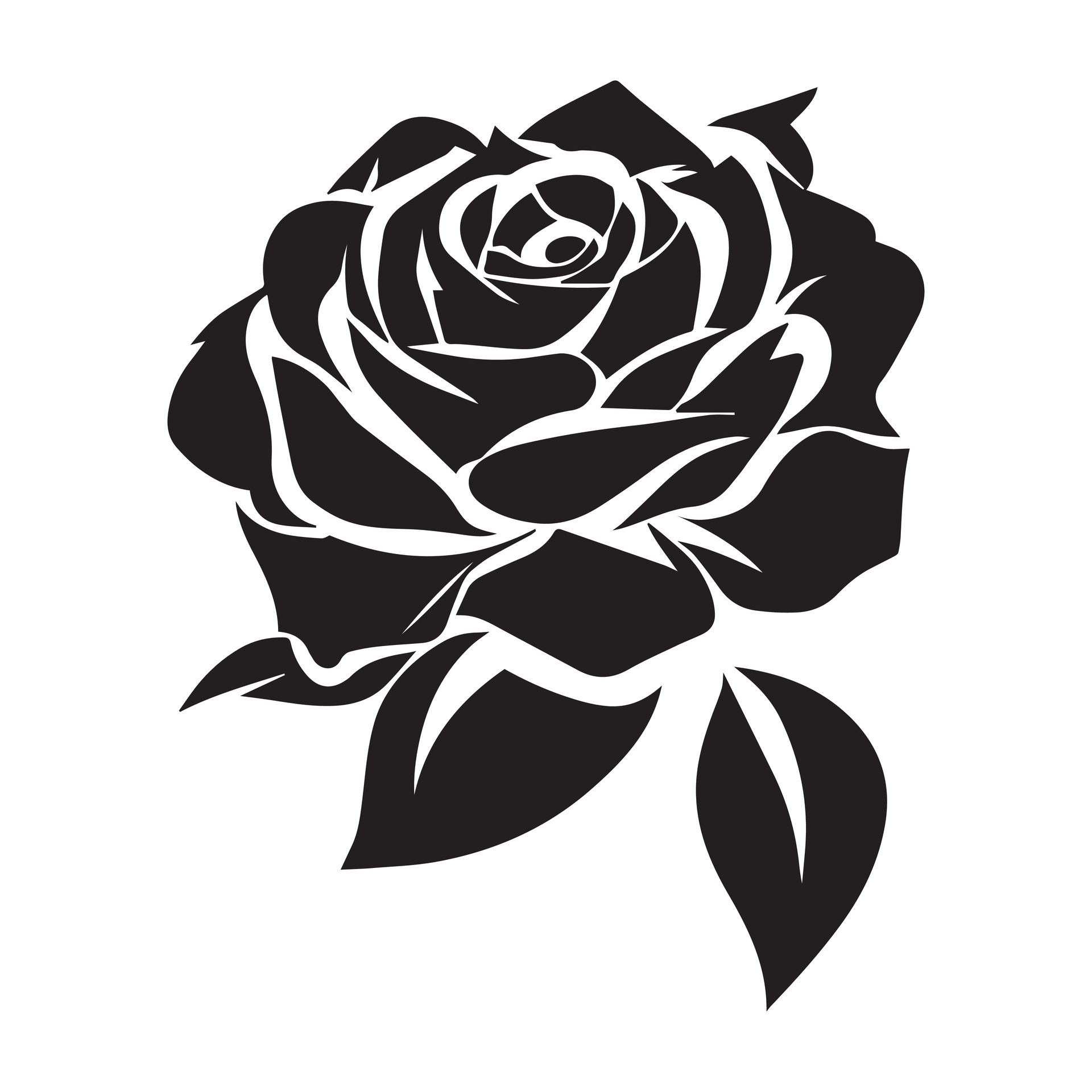 Aufkleber Schwarz Silhouette der Rose mit Stiel. Vektor-Illustration. 