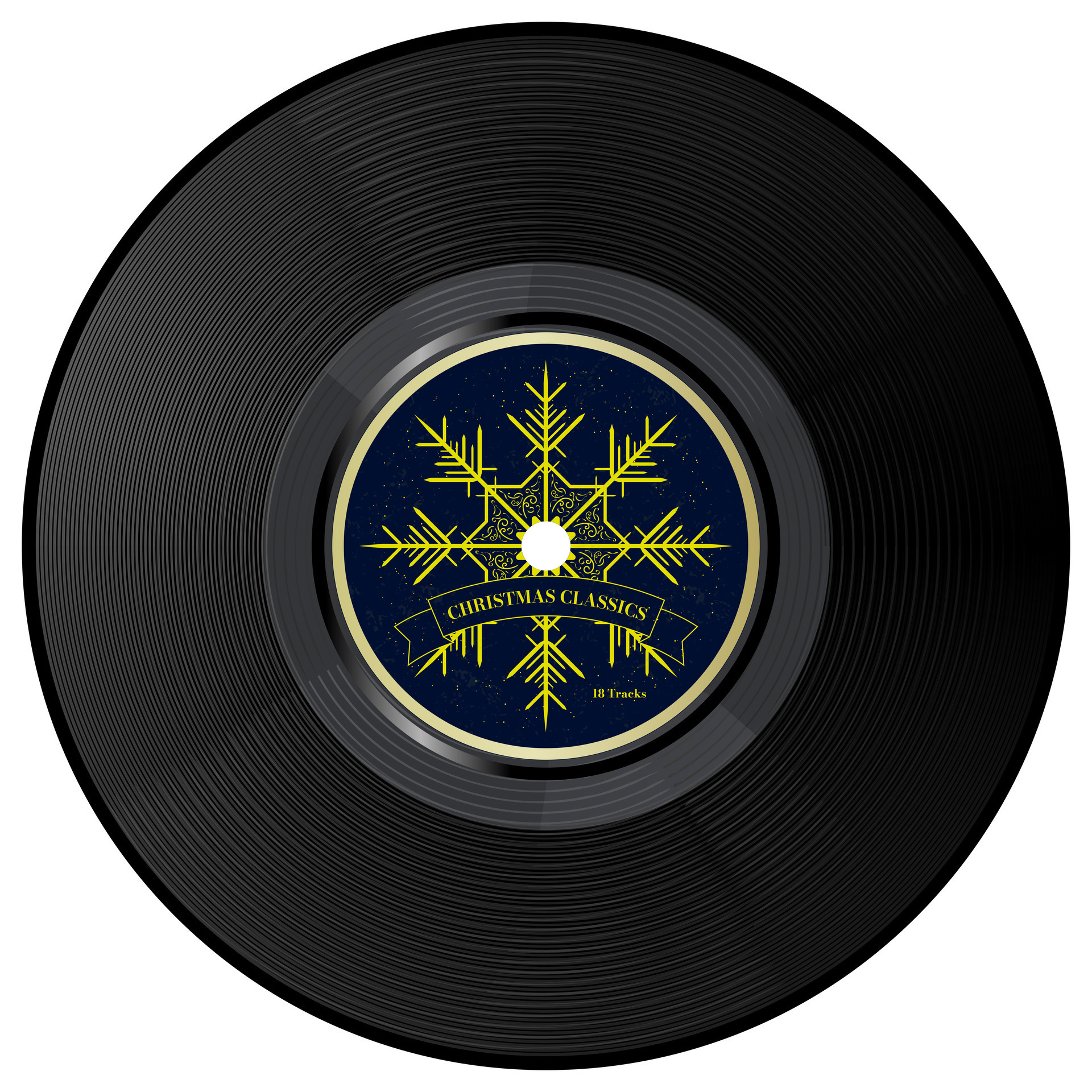 jul klassiker vinyl spela in med gul guld snöflinga, xmas vinyl isolerat på  vit bakgrund. vektor illustration. eps 10. 26233221 Vektorkonst på Vecteezy