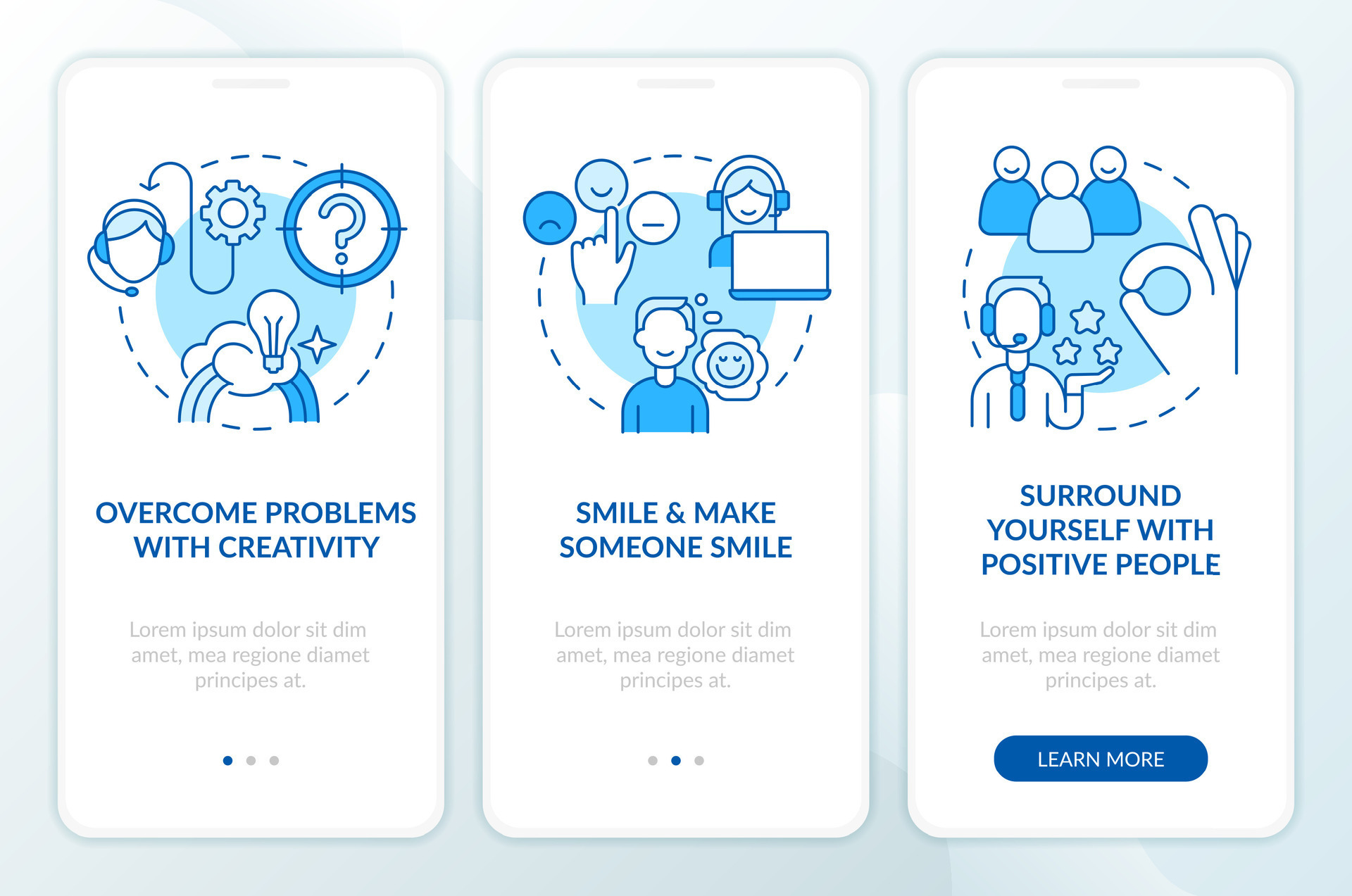 positiv Einstellung im Bedienung Blau Onboarding Handy