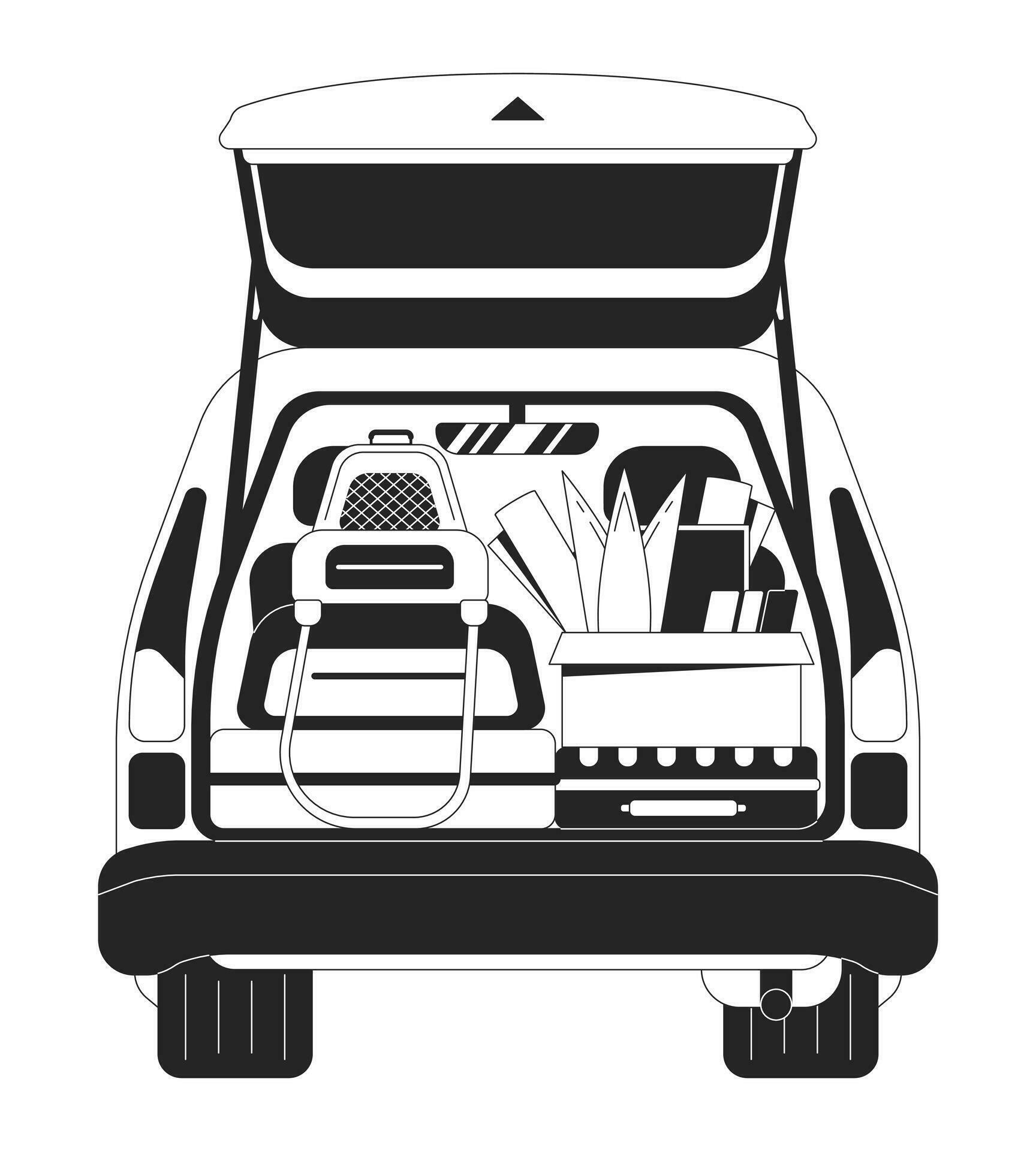 Auto Kofferraum mit persönlich Besitz eben einfarbig isoliert Vektor  Objekt. Verpackung zum Straße Reise. editierbar schwarz und Weiß Linie  Kunst Zeichnung. einfach Gliederung Stelle Illustration zum Netz Grafik  Design 26706472 Vektor Kunst bei Vecteezy