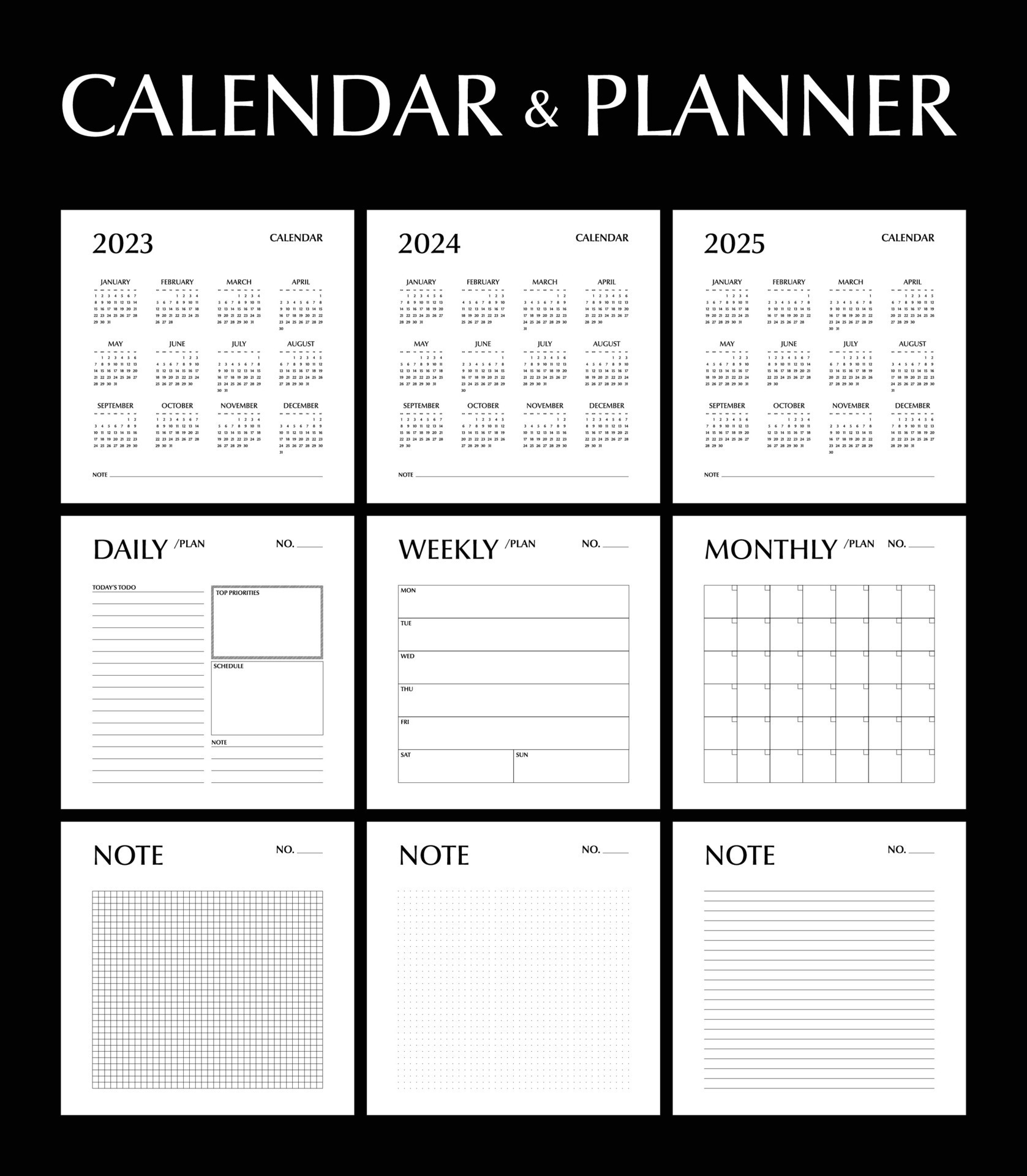 Kalender 2024, täglich, wöchentlich monatlich Planer und Notiz