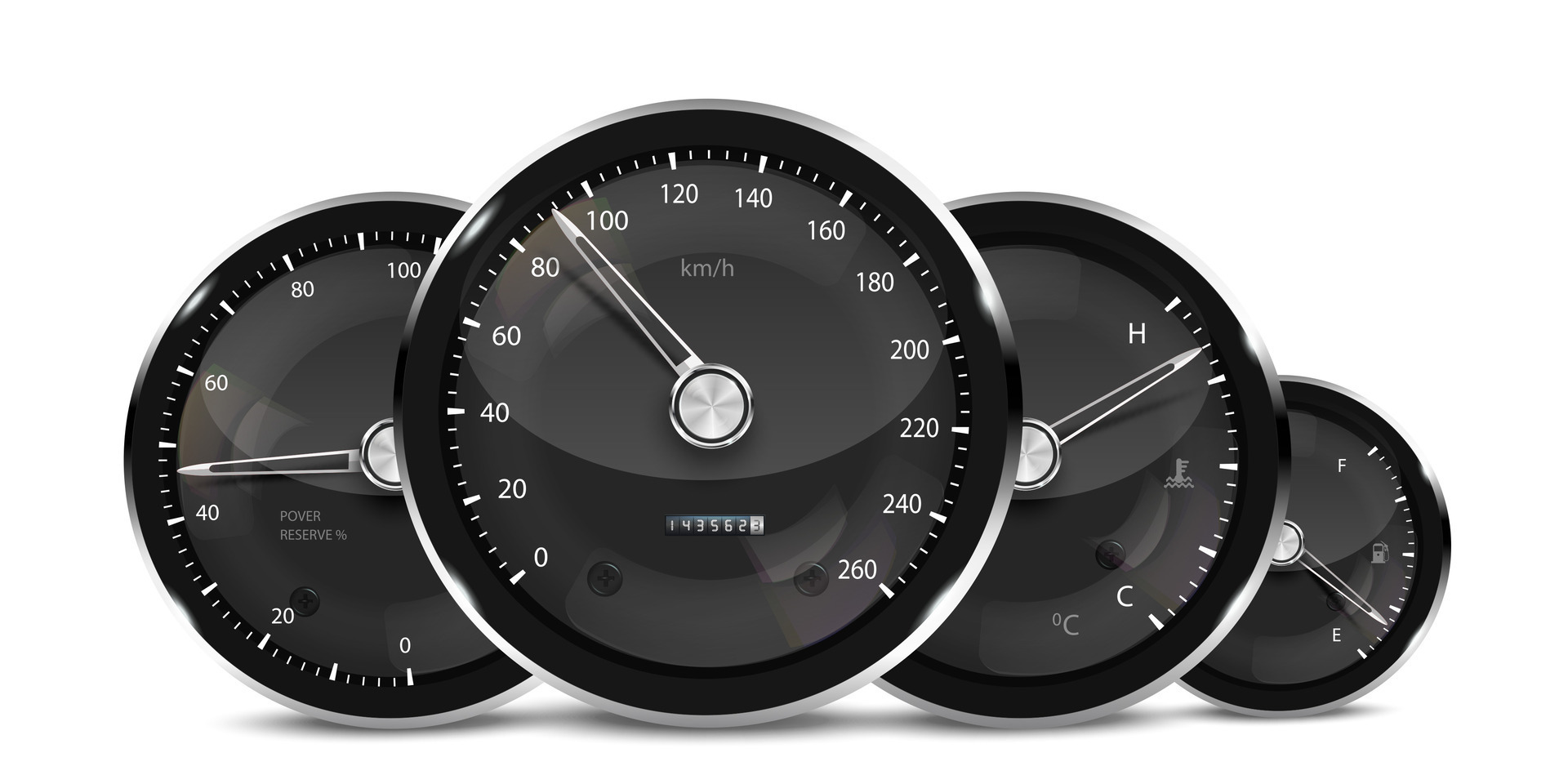 Auto-Armaturenbrett-Tachometer, Drehzahlmesser, digitale LED-Anzeigen für  Kraftstoff- und Motortemperatur. Vektorrealistische Elemente des  Armaturenbretts des Autos. 29329236 Vektor Kunst bei Vecteezy