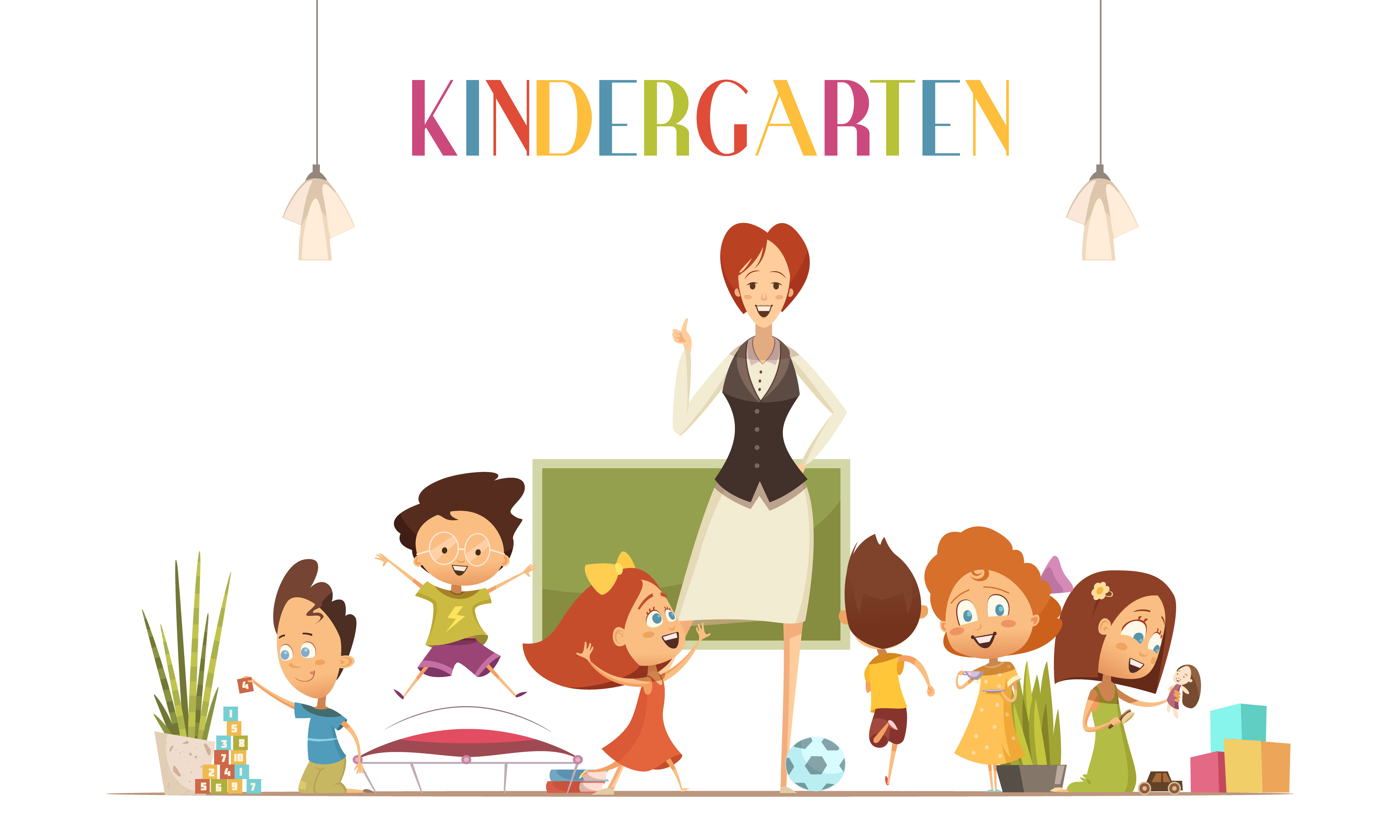 kindergarten-lehrer-with-kids-cartoon-illustration-481860-vektor-kunst