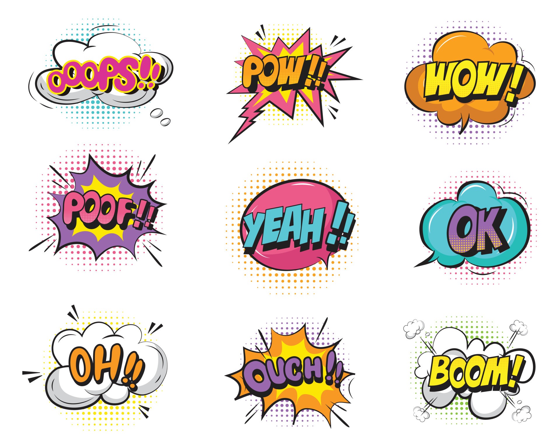 Abzeichen Aufkleber In Pop Art Comic Sprechblasen, Einstellen, Halbton,  Karikatur PNG und Vektor zum kostenlosen Download