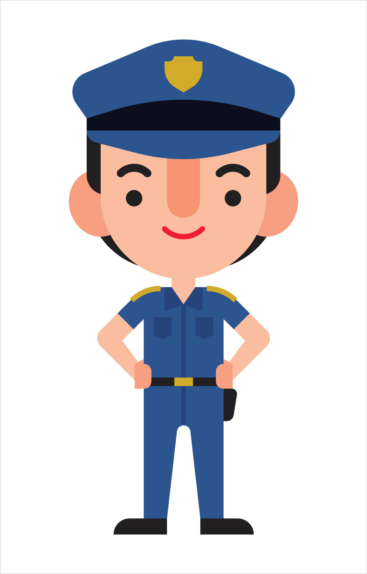 Cartoon-Polizist mit flachem Design und seinen Händen auf der Taille.  vektorzeichenillustration 5740026 Vektor Kunst bei Vecteezy
