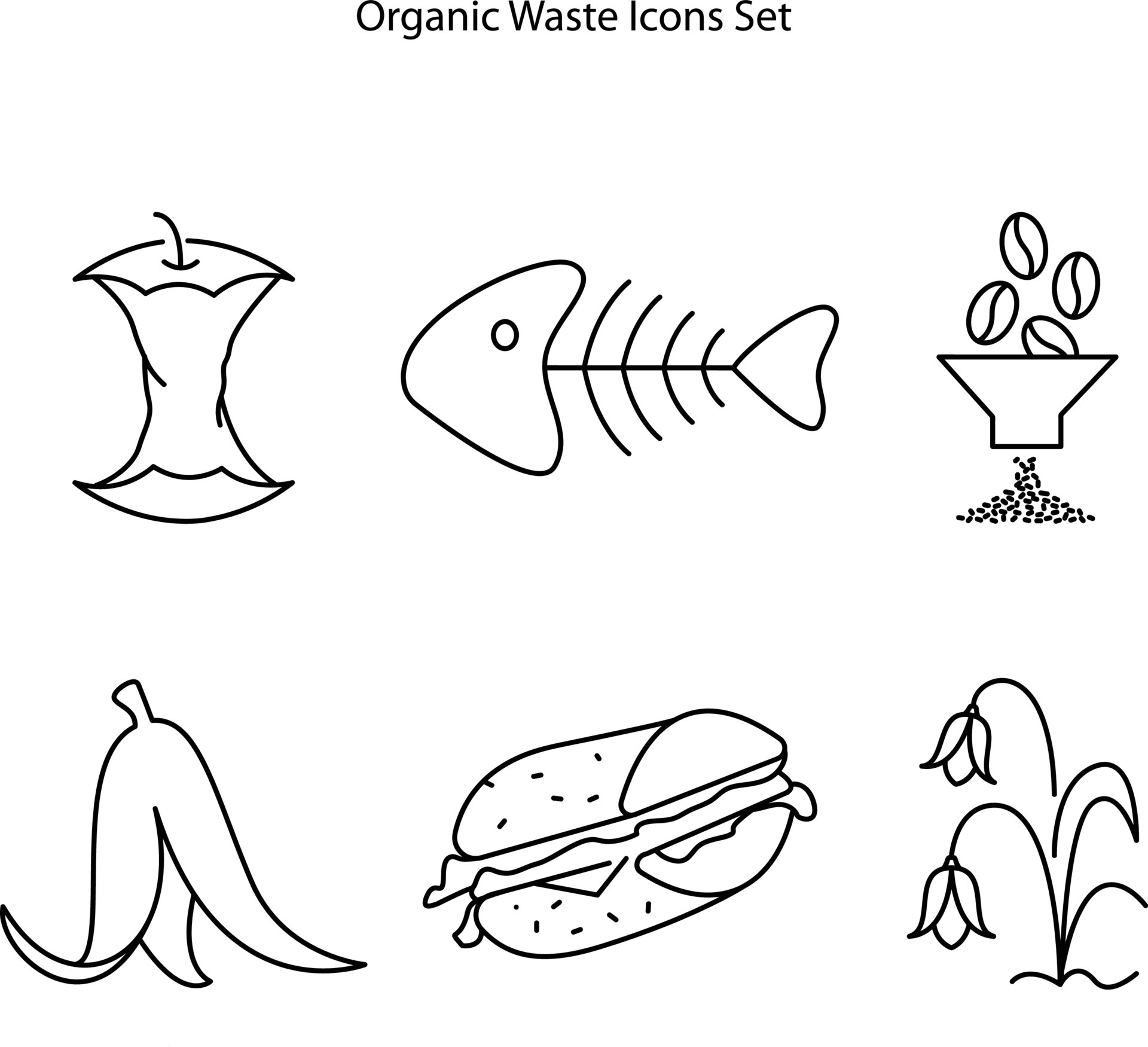 Symbol für organische Abfallleitung. Müllsortierschild im linearen