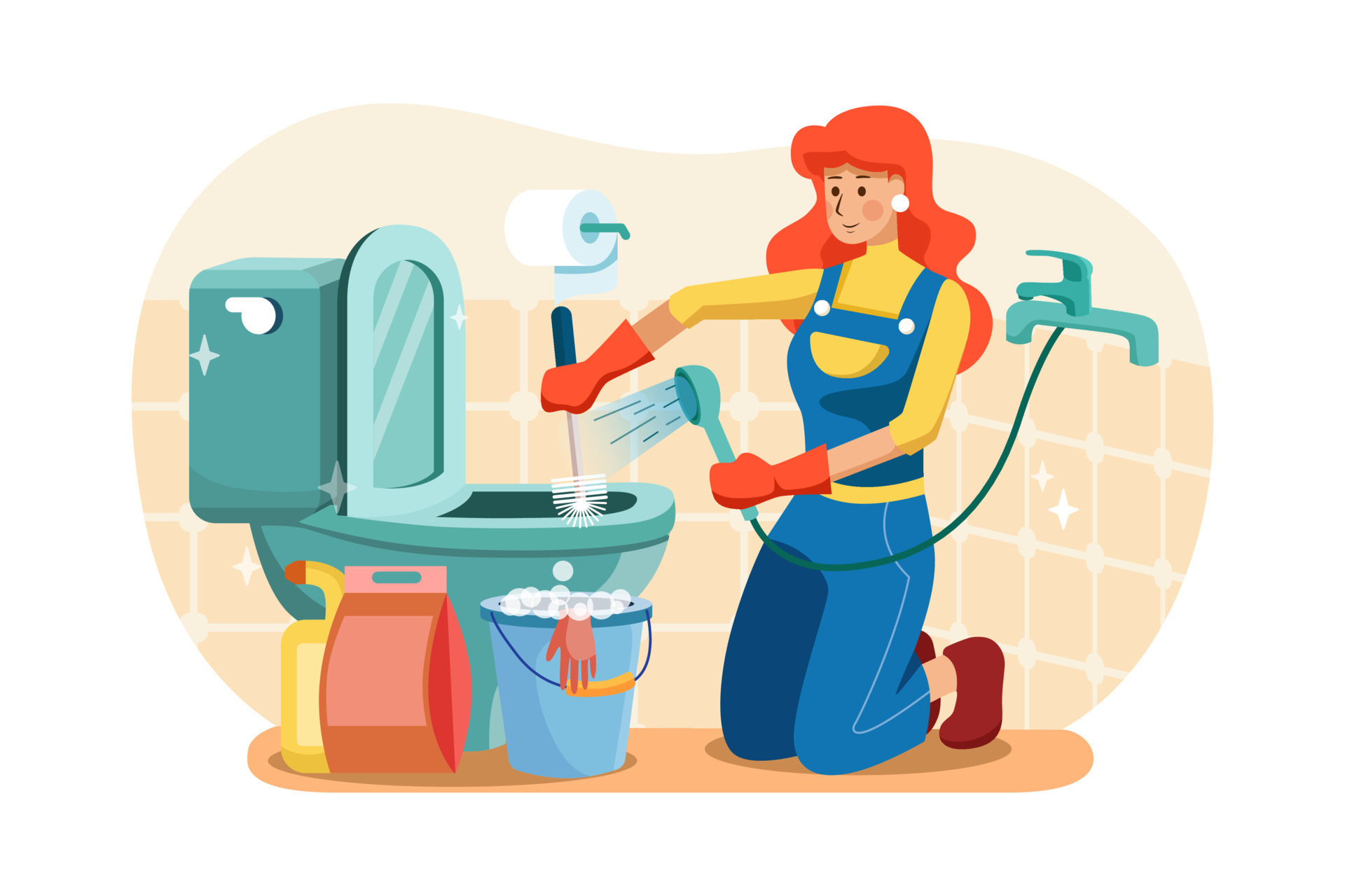 Klempner saugen das Wasser auf und reinigen die Toilette 8516320