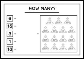 hur många gravsten, spel för barn. vektor illustration, utskrivbart kalkylblad