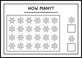 hur många snöflinga, spel för barn. vektor illustration, utskrivbart kalkylblad