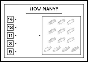 wie viele Süßigkeiten, Spiel für Kinder. Vektorillustration, druckbares Arbeitsblatt vektor