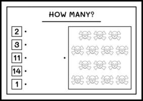 Wie viele Schädel, Spiel für Kinder. Vektorillustration, druckbares Arbeitsblatt vektor