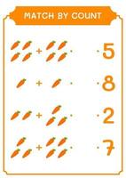 Match durch Zählen von Karotten, Spiel für Kinder. Vektorillustration, druckbares Arbeitsblatt vektor