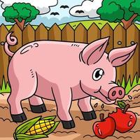 schwein tier farbige karikaturillustration vektor
