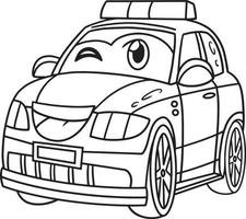 polisbil med ansikte fordon målarbok vektor