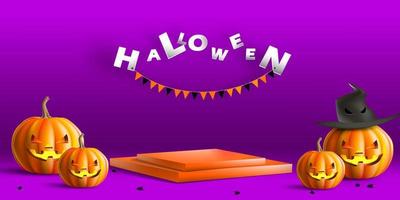 scen showcase geometrisk form med halloween pumpor koncept. pallplattform för produktkampanj eller rabatt vektor