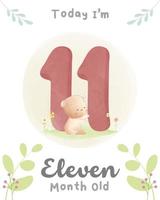 süßer Babybär, Babyparty-Meilensteinkarten 11 Monate alt vektor