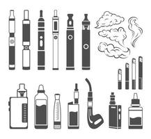 Vape-Clip-Art-Design, flacher Satz elektronischer Zigaretten-Vektorsymbole für Design, Premium-Vektor kostenloser Download. vektor