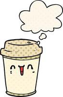 tecknad ta ut kaffe och tankebubbla i serietidningsstil vektor