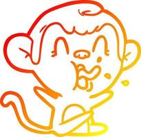 warme Gradientenlinie, die einen verrückten Cartoon-Affen zeichnet vektor