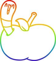 Regenbogen-Gradientenlinie Zeichnung Cartoon-Wurm im Apfel vektor