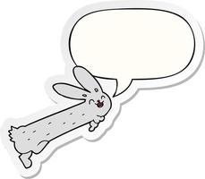 lustiger Cartoon-Kaninchen- und Sprechblasenaufkleber vektor