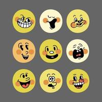 lächle Retro-Emoji. die Gesichter der Zeichentrickfiguren des großen Sets der 30er Jahre. Vintage Comic-Lächeln-Vektor-Illustration vektor