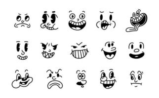 leende ansikte retro emoji. ansikten på seriefigurer från 30-talet. vintage komiskt leende vektorillustration vektor