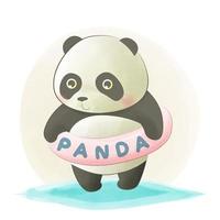 Babymeilensteinkarten niedliche Tiere, niedlicher Panda, der mit einer Boje schwimmt vektor