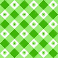 Grünes und weißes Gingham nahtloses Muster mit Blumen. karierte Textur für Picknickdecke, Tischdecke, Plaid, Kleidung. Frühling geometrischer Hintergrund, Ostern Textildesign vektor