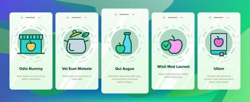 hälsosam mat näring onboarding ikoner som vektor